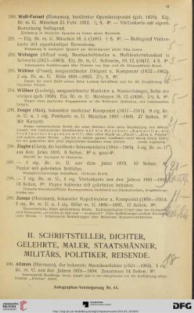II. Schriftsteller, Dichter, Gelehrte, Maler, Staatsmänner, Militärs, Politiker, Reisende (Nr. 300-391)