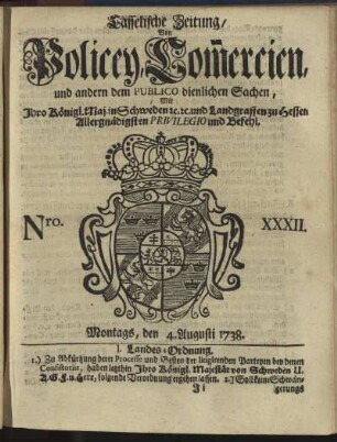 Nro. XXXII, Montags, den 4. Augusti 1738