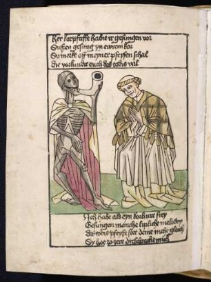 Der Tod fordert den Chorherren zum Tanz auf.