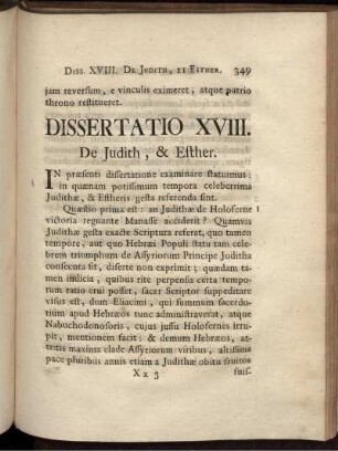 Dissertatio XVIII. De Judith, & Esther.