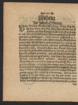 Anhang Zur Zehend-Ordnung