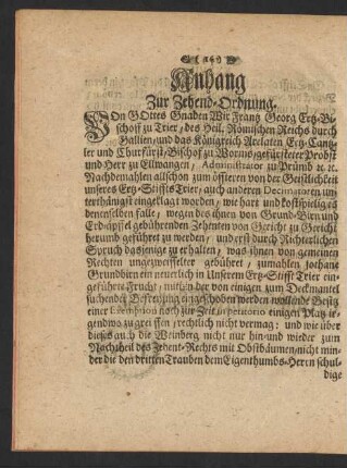 Anhang Zur Zehend-Ordnung
