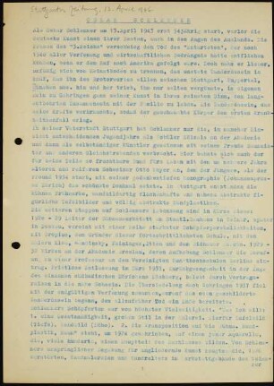 Oskar Schlemmer - Als Oskar Schlemmer am 13. April 1943 ...