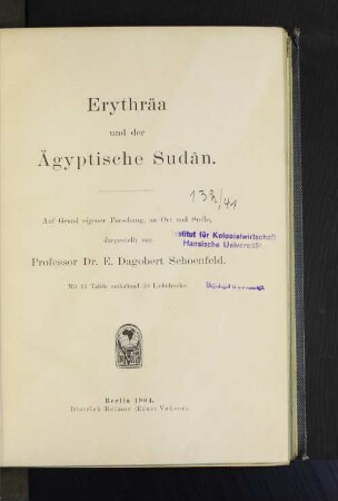 Erythräa und der ägyptische Sudan : auf Grund eigener Forschung an Ort und Stelle
