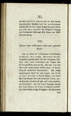 VIII. Zeichen eines vollkommen reifen und gesunden Kindes.