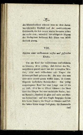 VIII. Zeichen eines vollkommen reifen und gesunden Kindes.