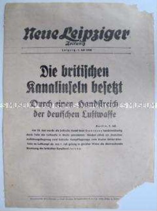 Extrablatt der "Neuen Leipziger Zeitung" zur Besetzung der britischen Kanalinseln Jersey und Guernsey