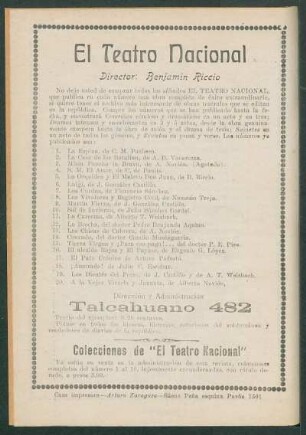 [Obras publicadas de] El Teatro Nacional