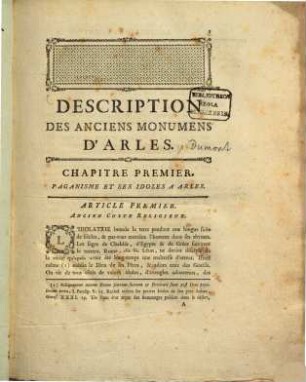 Description Des Anciens Monumens D'Arles