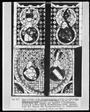 Fenster s XV, Katharinenfenster, Feld: Sockelzone mit Wappen der Wilhelmsdorfer