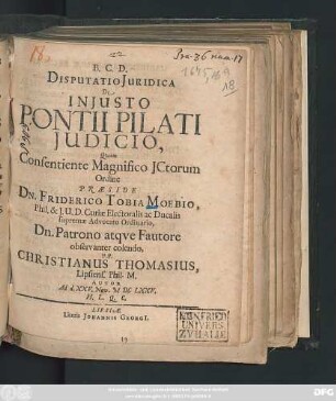Disputatio Iuridica De Iniusto Pontii Pilati Iudicio