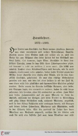 Hauslehrer, 1872-1880