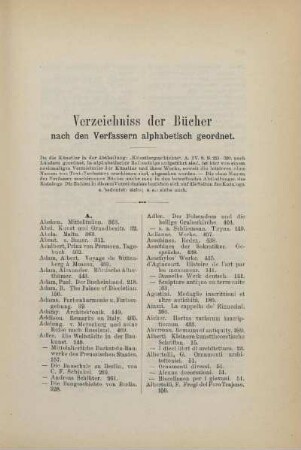 Verzeichniss der Bücher nach den Verfassern alphabetisch geordnet