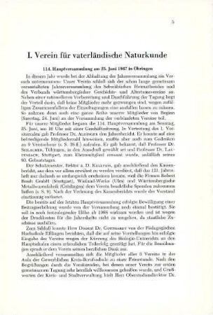 I. Verein für vaterländische Naturkunde