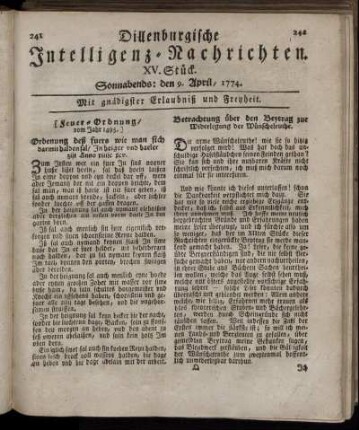 Sonnabends: den 9. April 1774.