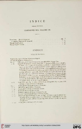 Indice delle materie und Indice delle tavole