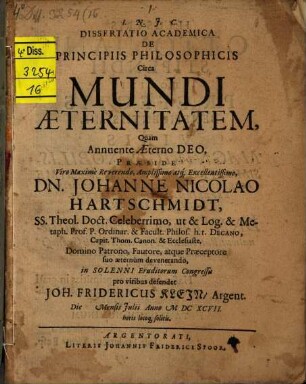 Diss. acad. de principiis philosophicis circa mundi aeternitatem