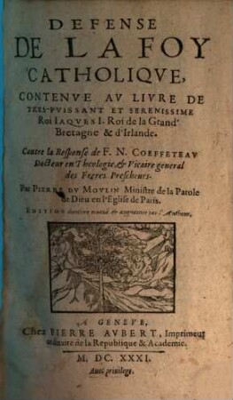 Defense de la Foy Catholique