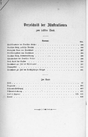 Verzeichnis der Illustrationen zum sechsten Band.