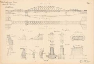 Weserbrücke, Groß Hutbergen: Hauptbrücke: Ansicht, Grundriss 1:200, Pfeiler: Grundrisse, Ansichten, Schnitte 1:100
