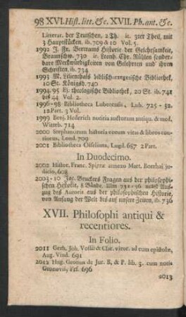 XVII. Philosophi antiqui & recentiores