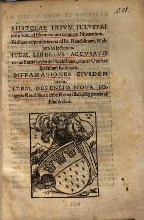 Epistolae trium illustrium virorum ad Hermannum Comitem Nuenarium