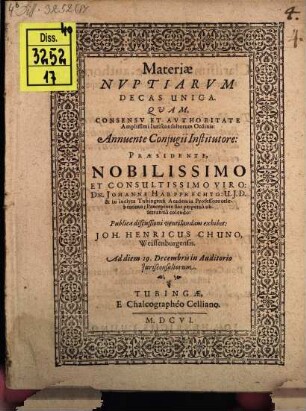 Materiae nuptiarum decas unica