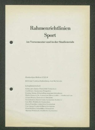 Rahmenrichtlinien Sport im Vorsemester und in der Studienstufe