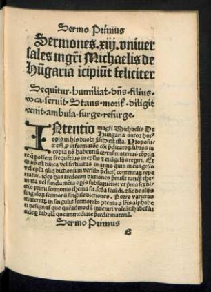 Sermones .xiii. universales magistri Michaelis de Hungaria incipiunt feliciter