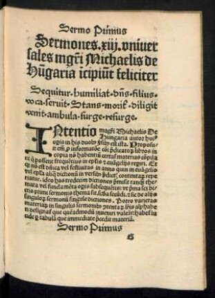 Sermones .xiii. universales magistri Michaelis de Hungaria incipiunt feliciter