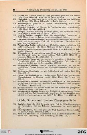 Gold, Silber- und andere Ziergegenstände (Nr. 524-565)