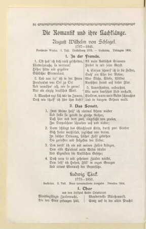 Die Romantik und ihre Nachklänge
