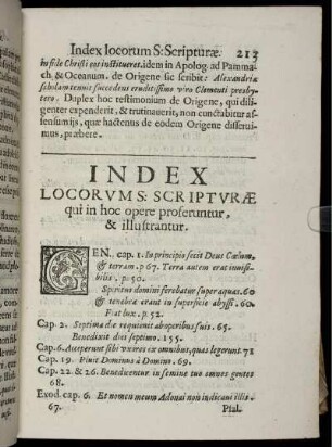 Index Locorum & Scripturae, qui in hoc opere proferuntur, & illustrantur.