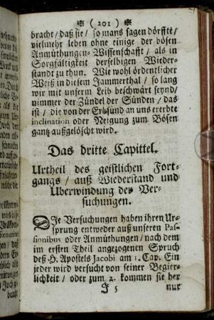 Das dritte Capittel. Urtheil des geistlichen Fortgangs/ auß Wiederstand und Uberwindung der Versuchungen