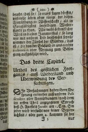 Das dritte Capittel. Urtheil des geistlichen Fortgangs/ auß Wiederstand und Uberwindung der Versuchungen