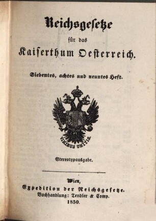 Reichsgesetze für das Kaiserthum Österreich. 3. 1850 = H. 7 - 9