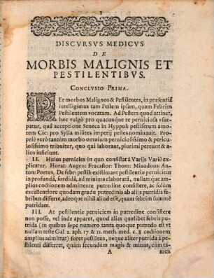 Discvrsvs Medicvs De Malignis Et Pestilentibvs Morbis