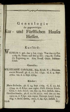 Genealogie des gegenwärtigen Kur- und Fürstlichen Hauses Hessen