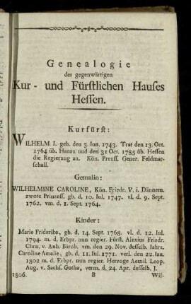 Genealogie des gegenwärtigen Kur- und Fürstlichen Hauses Hessen