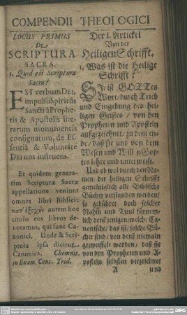 Locus Primus. De Scriptura Sacra