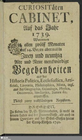 1739: Alte und neue Curiosa Saxonica
