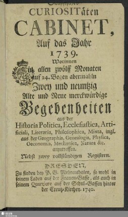 1739: Alte und neue Curiosa Saxonica