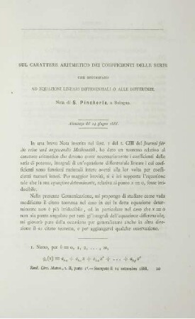 Sul carattere aritmetico dei coefficienti delle serie che soddisfano ad equazioni lineari differenziali o alle differenze.