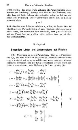 II. Capitel. Besondere Linien und Liniensystem auf Flächen.