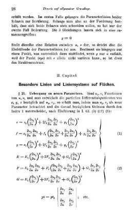 II. Capitel. Besondere Linien und Liniensystem auf Flächen.