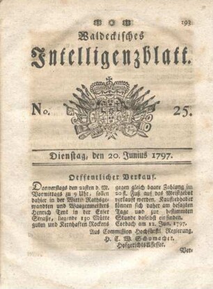 No. 25, Dienstag, den 20. Junius 1797