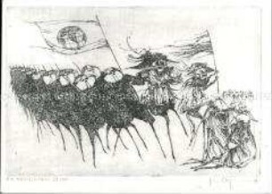 Nachdruck einer Grafik von G. Degenhardt, Postkartenserie "Krieg und Frieden"