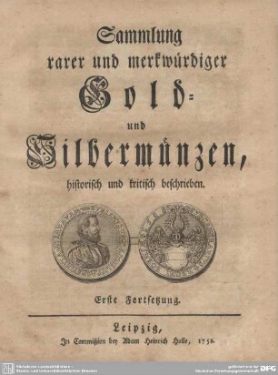 Forts. 1: Sammlung rarer und merkwürdiger Gold- und Silbermünzen : historisch und kritisch beschrieben