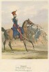Oberst vom Reiter-Regiment Nr. 4 in Uniform, Mütze mit Ausrüstung zu Pferd