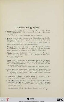 I. Musikerautographen (Nr. 1-313)